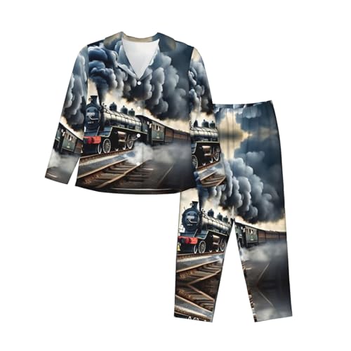 Pyjama train et nuages 2 pièces pour des soirées cocooning en famille
