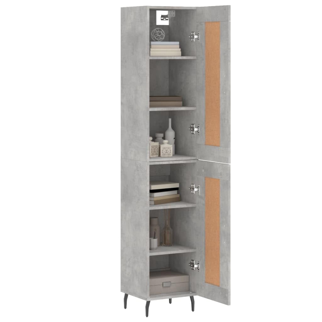 Générique Bufet wysoki szary beton 34,5x34x180 cm z drewna inżynieryjnego, wysoka szafka z metalowymi drzwiami i nogami, duża przestrzeń do przechowywania do organizacji codziennych niezbędnych rzeczy
