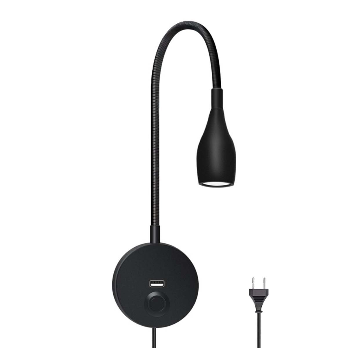AoLa Lampka do czytania LED z przełącznikiem Kinkiet Elastyczna lampa na gęsiej szyi Obrotowe oświetlenie ścienne 3W z portem ładowania USB Lampka nocna z wtyczką i Lampka do czytania Naścienny