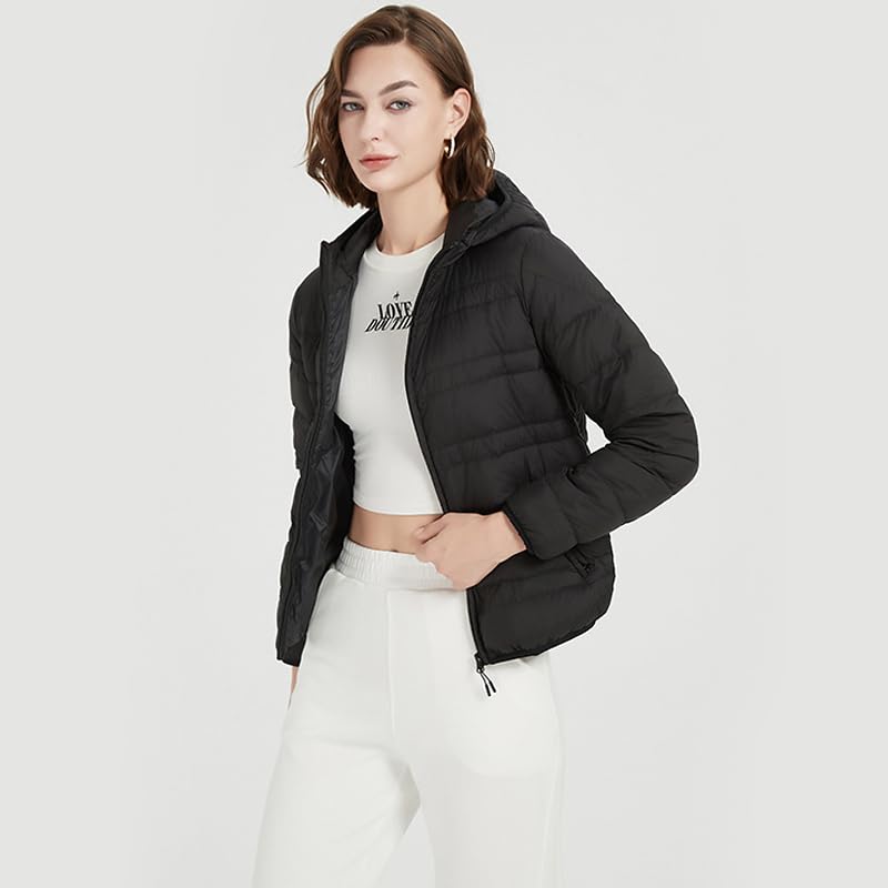 Chaqueta de Plumas Mujer Invierno, Chaqueta Acolchada con Capucha para Mujer Abrigo Acolchado de Invierno para Mujer Abrigo de Plumón Ligero Chaqueta con Cremallera Abrigo para Mujer Chaquet