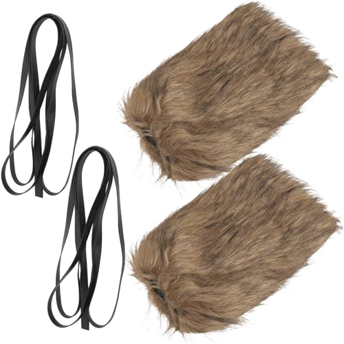 Calentadores de piernas de piel sintética marrón estilo vikingo con correas ajustables de 30cm