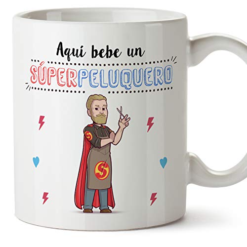 MUGFFINS Taza Peluquero (Superhéroes() - Regalos Originales y Divertidos de Peluquería