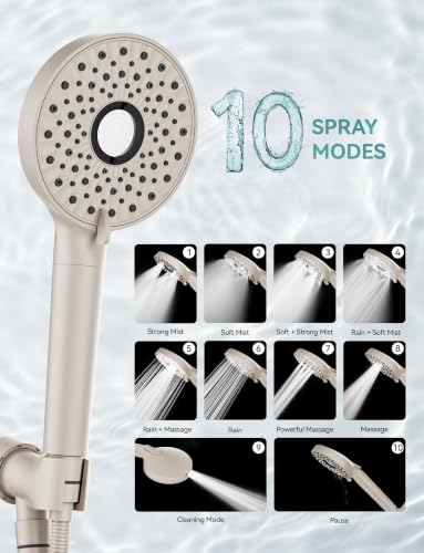 Image of Magichome Shower Head with Handheld, High Pressure 10-Spray Detachable Chrome Showerhead with Stainless Steel Hose,Matte Khaki
