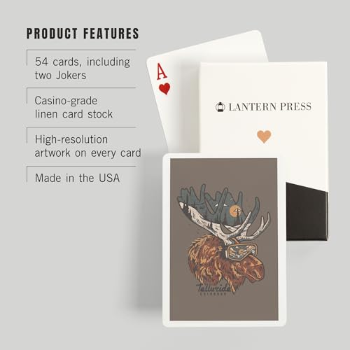 Lantern Press Telluride Colorado Ski Moose 52 cartas póker miniatura 3