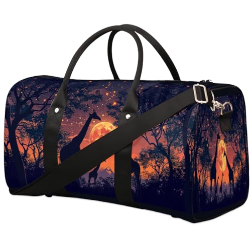 Travel Duffle Bag Animal Giraffes Forest Foldable Travel Bags for Men Women, 17 Inch Gym Bag Workout Bag Carry on Weekender Overnight Bag for Gym Travel