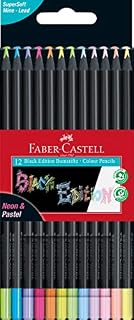 Faber-Castell Colouring Pencils Black Edition Neon and Pastel Colours, Set of 12 tin of 12, Multicolor (116410)