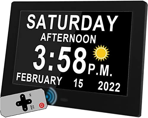 MAXCULUX 5 Colors Digital Clock with Daylight Saving & Night Dimming, 19 Alarms Wall and Table Clock, Calendar Clock for Seniors Vision Impaired Memory Loss (7" with Remote)