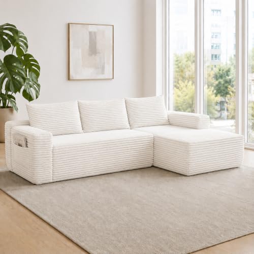 Image of 96 inch Boneless Couch, Modular L-Shaped Cloud Sectional Sofa, White