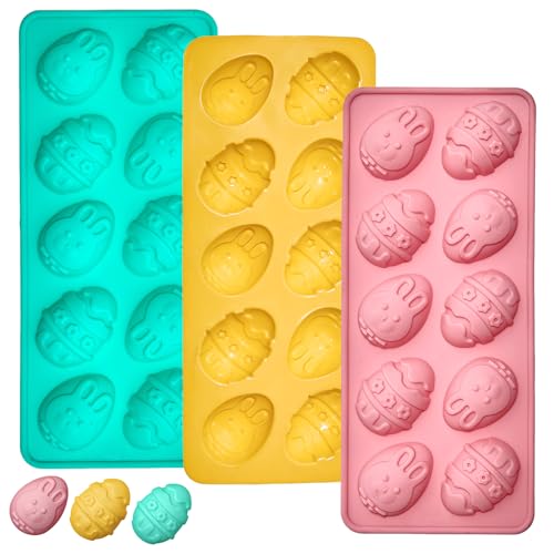 Easter Egg Jello Molds, 3 Pack Easter Egg Chocolate Molds with Bunny Shape Silicone Treat Mold for Chocolate Candy Jello Wax Muffin Cupcake Cake Decor