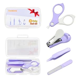 Baby Nail Clippers Kit Baby Grooming Set with Nail Clippers, Scissors, Nail File & Tweezers Baby Care Kit Fingernail Cutter for Baby,Newborn,Infant,Toddler,Kid(Purple)