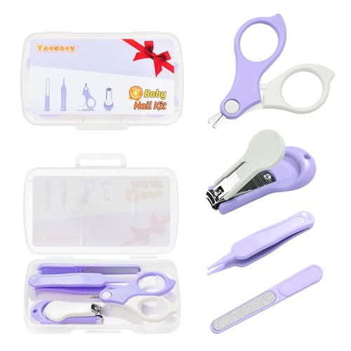 Baby Nail Clippers Kit Baby Grooming Set with Nail Clippers, Scissors, Nail File & Tweezers Baby Care Kit Fingernail Cutter for Baby,Newborn,Infant,Toddler,Kid(Purple)