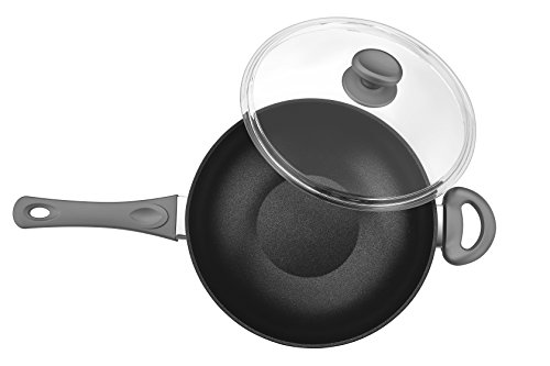 Saflon Titanium Nonstick 11 Inch Wok And Stir Fry Pan With Glass Lid Forged Aluminum With Pfoa Free Scratch Resistant (Gray) #TOP2