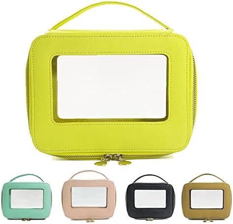 ZHIPAIJI Clear Makeup Bag Organizer, Portable Travel Toiletry Cosmetic Bag Case for Women, Waterproof Clear Makeup Bag, Heavy Duty Clear Pouch with Zipper with Transparent Windows & Handle, Yellow
