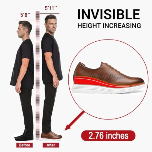 Image of CHAMARIPA Men's Invisible Height Increasing Shoes - 2.76 inch Taller | Casual Business Elevator Shoes for Men, Breathable Calfskin Upper, Suitable for Office Work & Daily Occasions