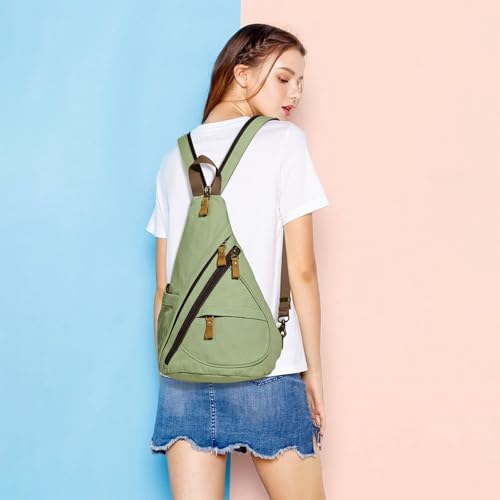Image of KL928 Canvas Sling Bag - Small Crossbody Backpack Shoulder Casual Daypack Rucksack for Men Women