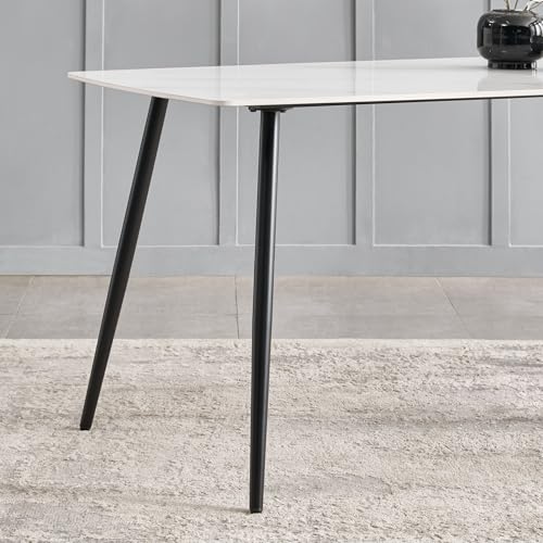 Image of Home Centre | Helios Leo 6 Seater Tables | Table for Home | Sintered Stone, Metal | White | 1 Year Warranty