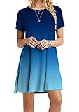 YMING Womens Casual Flowy Dress Short Sleeve Tie Dye Ombre Dress Swing T-Shirt Dress Blue M