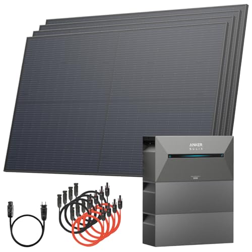 Solarway® All In One Balkonkraftwerk mit Speicher 2000W komplett Steckdose - 4,8 kWh Anker SOLIX 2 PRO Speicher - Solaranlage Komplettset - 500W bifaziale Solarmodule & Anker Speicher & Zubehör