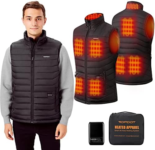 Topdot Men's Heated Vest with 8 Heating Zones, 7.4V 14000mAh Battery Pack Included, Lightweight Warm Electric Vest for Men
