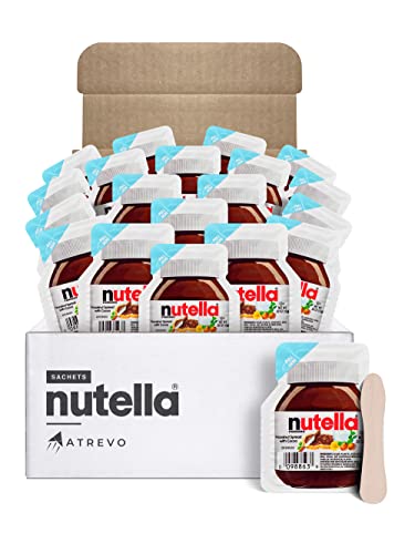 Nutella Chocolate Hazelnut Spread. Mini Nutella Pack To Go. Perfect Portion Control (Just ½ Oz) 80 Calories Per Nutella Single Cup. Atrevo Bundle Pack + 20 Eco-Friendly Wooden Spoons (20 Pack). Back To School Snacks. #TOP20