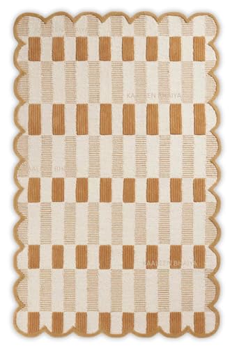 Handmade Scalloped Wool Area Rug – 2' x 16' Modern