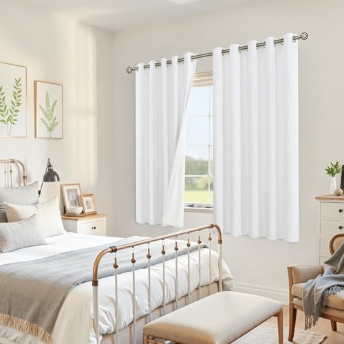 Image of YoungsTex White Linen Blackout Curtains for Bedroom 63 Inch Length, Thermal Insulated Window Drapes Extra Wide with Grommet Full Room Darkening for Winter Living Room, 2 Panels, 60 X 63 Inch