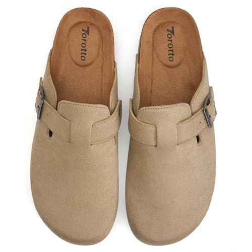 Image of Torotto Womens Clogs Cork Footbed Suede Slippers Arch Support Potato Shoes with Adjustable Buckle