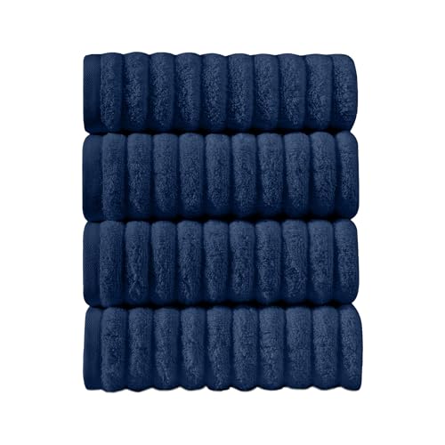Image of Elegant Comfort Luxury 100% Turkish Cotton Corduroy Ribbed 4 Pack Hand Towel Set 16 x 28 Inch - Absorbent, Super Soft, Quick Dry, Premium Towels for Bathroom, Gym, Spa and Hotel Use, Navy