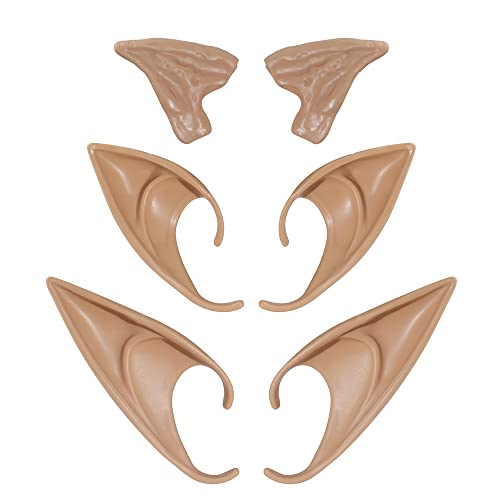 3 Pairs Cosplay Cosplay Fake Ear Halloween Costumes Soft Pointed Ears Tips for Christmas Halloween Costume Masquerade Accessories Anime Party Latex Ears Jewelry-Coffee