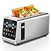 4 Slice Toaster, 1450W Digital Smart Toaster with Extra Long Slots & Large LCD Display, 6 Browning Levels & 5 Bread Modes for Family Breakfast, Stainless Steel Body with UK 3-Pin Plug, Silver