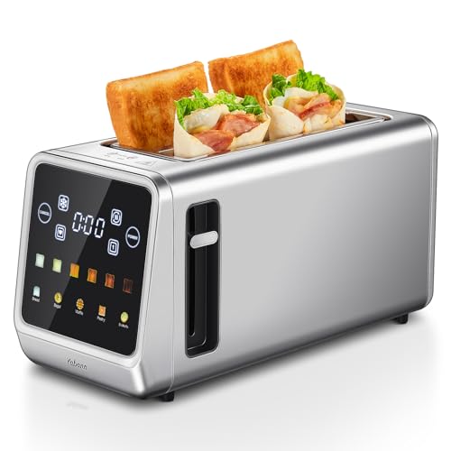 Toaster Langschlitz Edelstahl mit Smart Touchscreen & Memory-Funktion, Toaster 4 Scheiben mit 6 Bräunungsstufen & 5 Brotmodi, Auftau- & Aufwärmfunktion, Single Slot Technologie