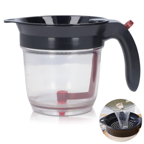 Fettabscheider mit unterer Freigabe, Suppenölabscheider Doppelfiltration Lebensmittelsiebe Gravy Fettabscheider Fett Skimmer für gesunde Suppenölabscheider mit Messbecher und Filter