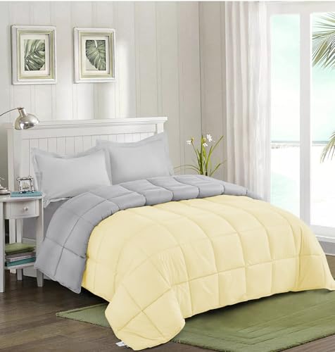 Image of Quilt for All Season 150 GSM Comforter Duvet /Ac Blanket King Size Bed Soft Microfiber Lightweight (90 inch X106 inch Inches) - King Size Bed Comforter - Ivory /Silver Grey Color