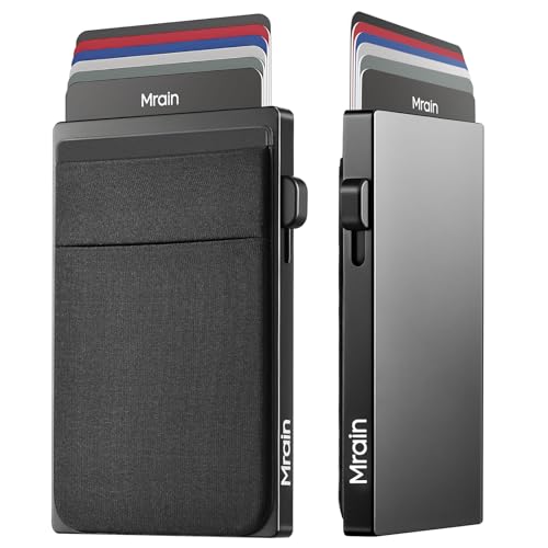 Slim Wallet for Men, Aluminum Credit Card Holder, Minimalist Metal Pop Up Wallet Black, RFID Blocking, Coin and Cash Pocket, Ultra Slim, Gift for Him