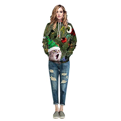 Pull de Noël chat imprimé 3D pour soirée festive et hiver cocooning