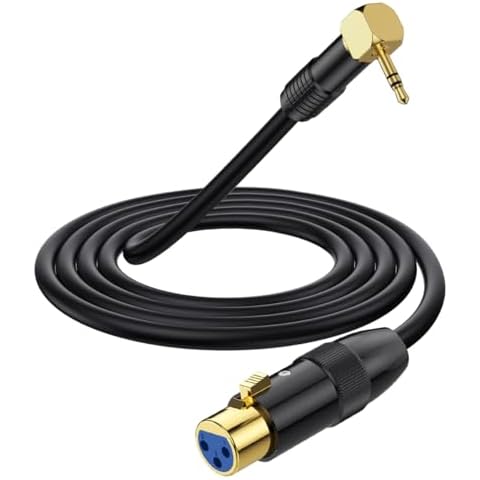 Right Angle 90Degree 3.5mm to XLR Microphone Cable, XLR to 3.5mm Jack Cable, 1/8 inch Aux Stereo to XLR Female Speaker Cord Adapter for Laptop,Camera,Sound,DV (1.8 Meter) Cover
