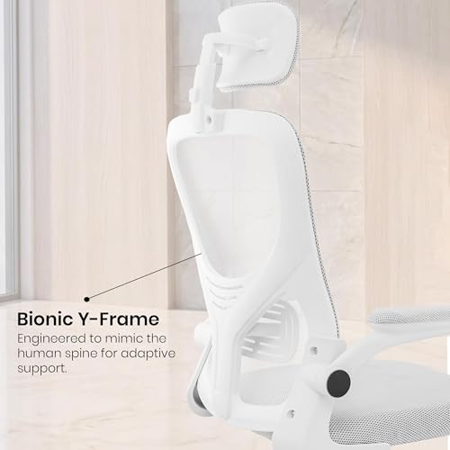 Image of Casa Copenhagen White White | High Back Imported Mesh Fabric Boss Office Chair | Y Design Ergonomic Back Support | 2D Aero Design Adjustable Armrests | Synchro Tilt Lock Mechanism
