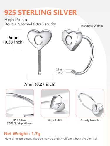 Silvora S925 Silver Half Hoop Earrings for Women Heart Initial Earrings - A-Z 26 Alphabet 7mm Wide Minimalist Huggie Earrings4