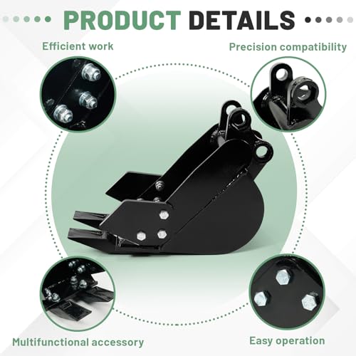Image of 200mm Narrow Trench Bucket Fit for Mini Excavator Small Digger #Replace for Typhon Mini Excavator and Other 3 tons and Below Excavator Machine, Glossy Black