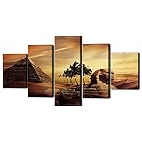 Ancient Egypt Secrets Large Painting on Canvas Modern Pyramid Sphinx Wall Art Post and prints Home Decoration for living room Pictures 5 Piece Multi Panel HD printed Framed Ready to Hang(60''Wx32''H)