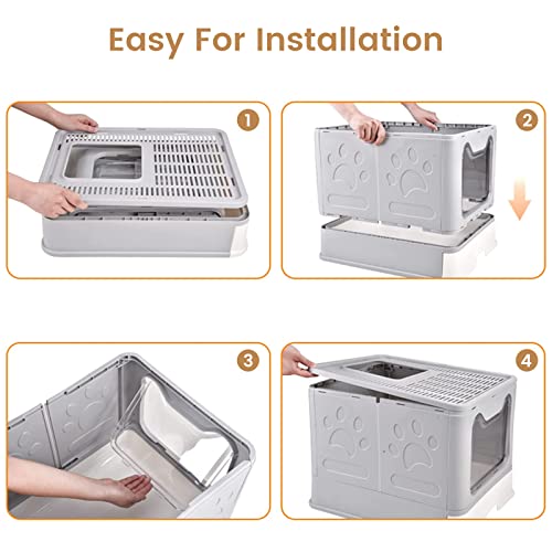 Arenero Para Gato Plegable Grande Con Entrada Superior Gris miniatura 3