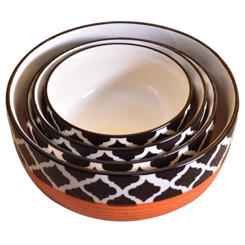 Image of Ceramic Mixing Bowl Set - 4 Pieces (1500ml, 800ml, 600ml, 400ml), Red Chidi - Durable, Microwave & Dishwasher Safe - Ideal for Mixing, Serving & Storage