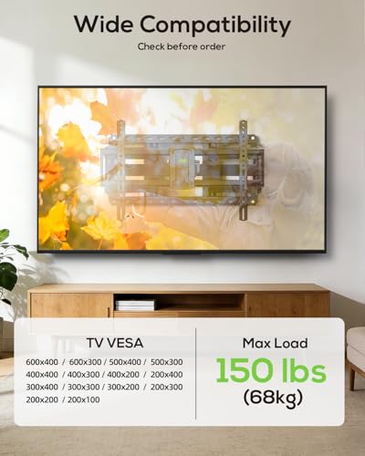 Image of USX MOUNT Full Motion TV Wall Mount for Large TVs 42-97 Inch up to 150 lbs | Swivel /tilt /extend Wall Mount TV Bracket. ±4 post-install leveling. Pre-assembled Fits 16 /18 /24 inch studs, VESA 600x400mm.