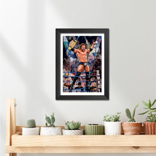 Image of TenorArts HHH Poster Wreestler Vector Art Design Photo Framed Painting with Matt Finish Black Textures (12 inches x 9inches)