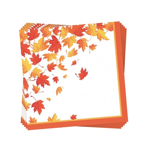 20Pcs Autumn Napkins Party Decorations,33 x 33 cm Autumn Decor Maple Leaf Paper Napkins Thanksgiving Cocktail Napkins Disposable for Fall Thanksgiving Harvest Party Supplies Table Decorations