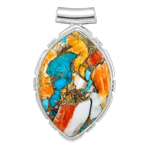 Natural Top Quality Orange Spiny Oyster Turquoise Gemstone 925 Sterling Silver Handmade Statement Pendant for Women Gift for Wife Girlfriend Mom