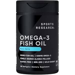Sports Research® Omega-3 ­­Fish Oil Mini-Softgels – Sourced from Wild Caught Alaska Pollock – Burpless, Bovine Free, Non-GMO, & MSC Certified Sustainable – 120 Count