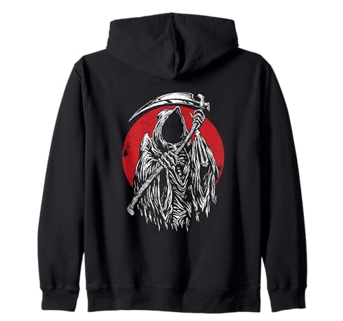 The Grim Reaper Skeleton Skull Death Scythe Grunge Horror Zip Hoodie