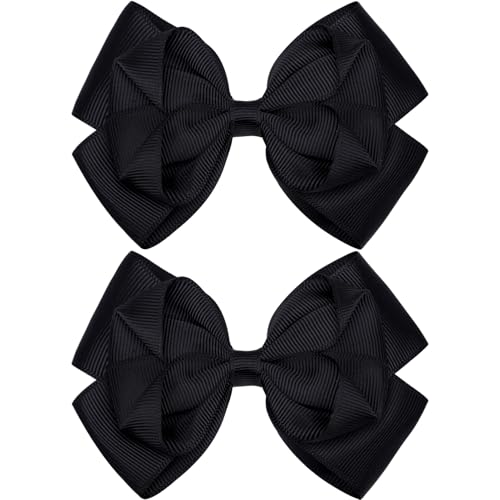 TOFAEVN 4.5 Inch Hair Bows for Girls Grosgrain Ribbon Bow Toddler Back to School Hair Accessories with Alligator Clips for Toddlers Schoolgirls Kids Teens (Black)