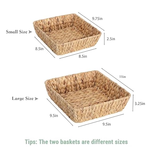 Small Wicker Basket Square 2 Pack, Small Rattan Basket Set for Gifts,Entryway Console,Tabletop,Office | Woven Wicker Decorative Desk Baskets for Organizing